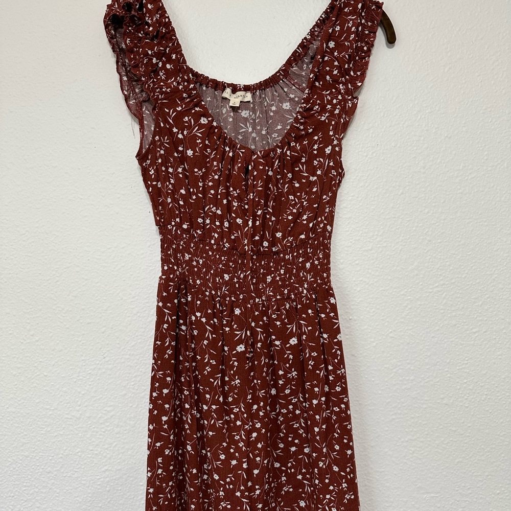 Maroon Floral Off the Shoulder Dress